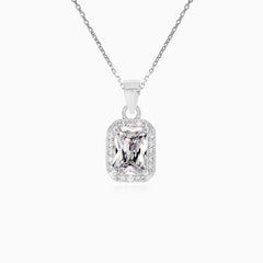 Sterling Silver Emerald Cut Zirconia Pendant