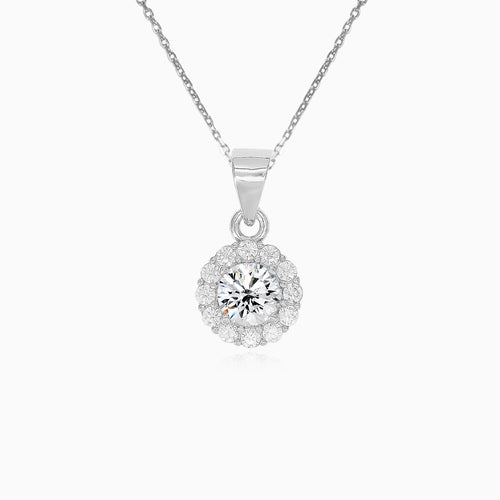 Sterling Silver Round Zirconia Halo Pendant