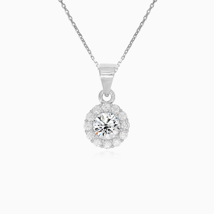Sterling Silver Round Zirconia Halo Pendant