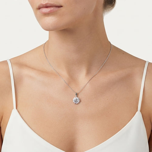 Sterling Silver Floral Halo Pendant