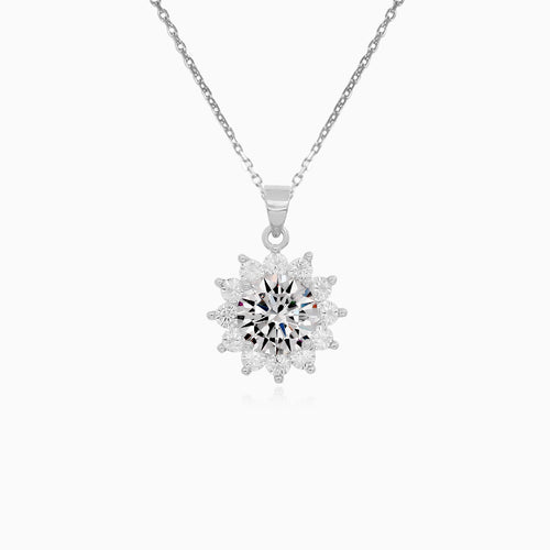 Sterling Silver Floral Halo Pendant