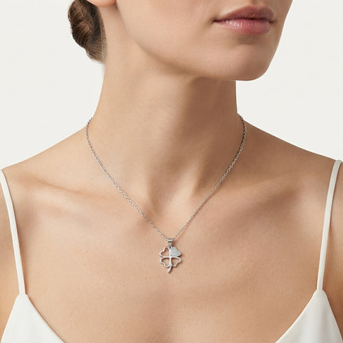 Sterling Silver Clover Pendant with Cubic Zirconia