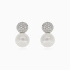 Silver earrings with pearl and cubic zirconia ball
