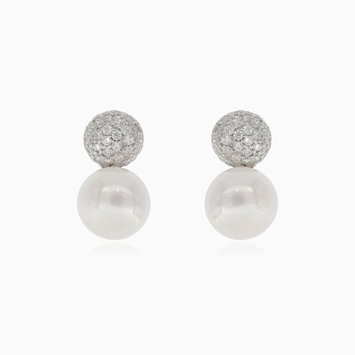 Silver earrings with pearl and cubic zirconia ball