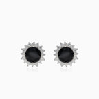 Silver stud earrings with round onyx