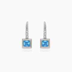 Silver earrings with square topaz