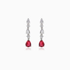 Silver earrings with synthetic ruby and cubic zirconia accents