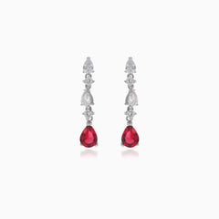 Silver earrings with synthetic ruby and cubic zirconia accents