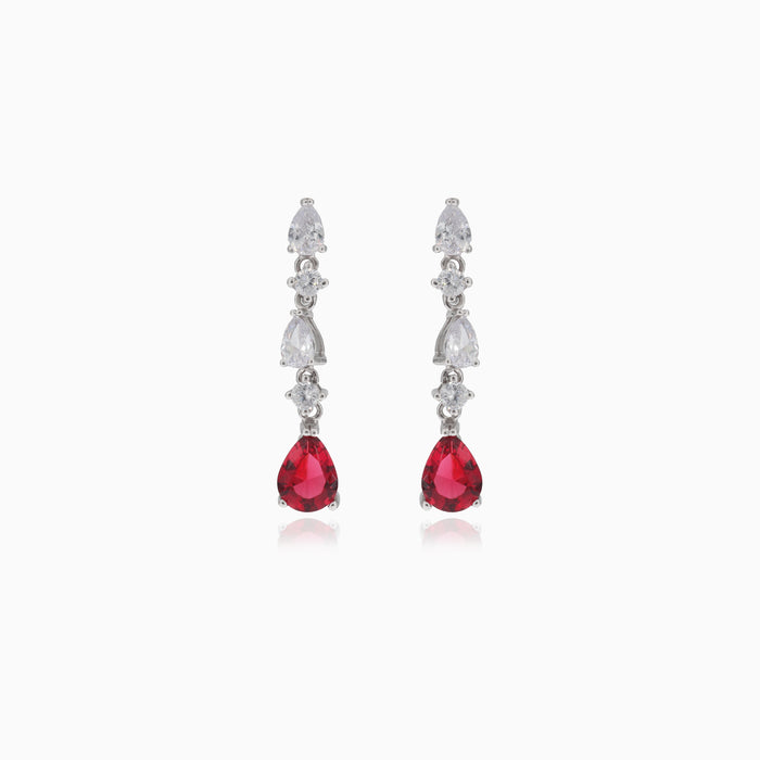 Silver earrings with synthetic ruby and cubic zirconia accents