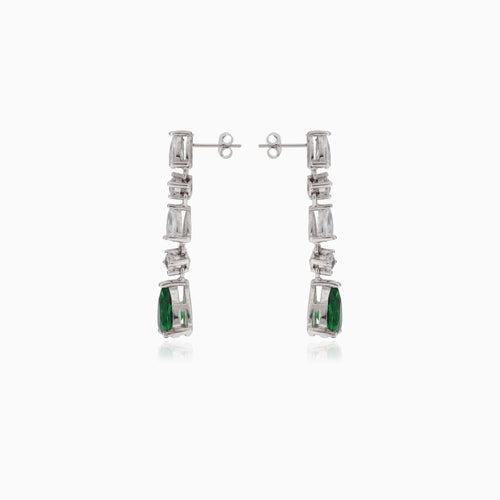Silver earrings with synthetic emerald and cubic zirconia accents