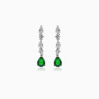 Silver earrings with synthetic emerald and cubic zirconia accents