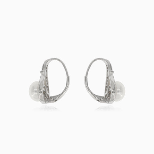 Silver earrings with pearl and decorated cubic zirconia