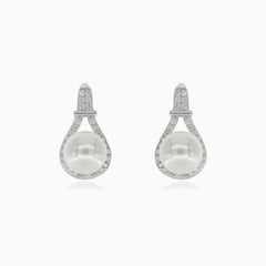 Silver earrings with pearl and decorated cubic zirconia