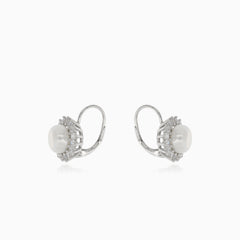 Silver earrings with pearl and cubic zirconia around