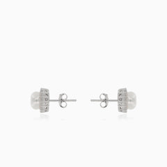 Silver stud earrings with pearl
