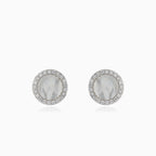Silver round earrings with pearl