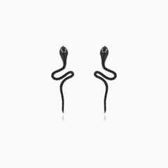 Silver snake earrings with black cubic zirconia