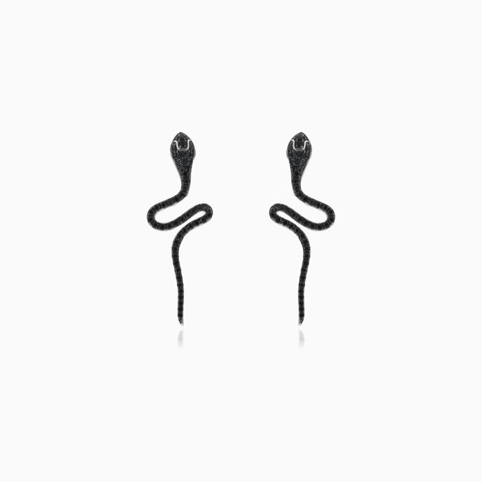 Silver snake earrings with black cubic zirconia