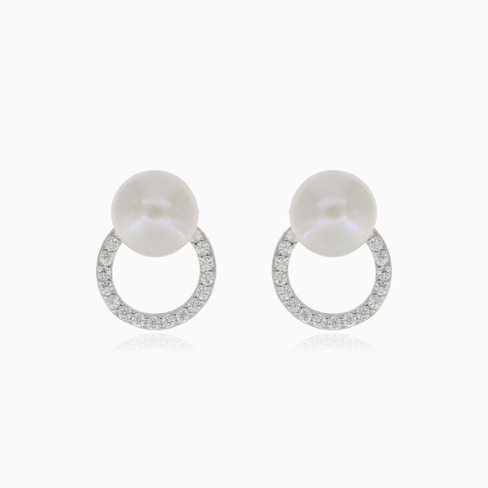 Boucles d'oreilles en argent avec perle et cercle en zirconium cubique