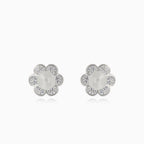 Silver flower earrings with pearl