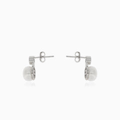 Silver earrings with pearl and round cubic zirconia