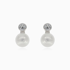 Silver earrings with pearl and round cubic zirconia