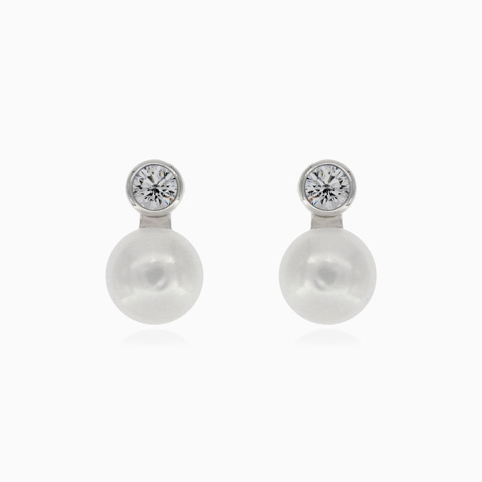 Boucles d'oreilles en argent avec perle et zirconium cubique rond