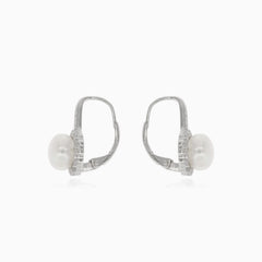 Silver earrings with pearl and cubic zirconia embellishments