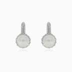 Silver earrings with pearl and cubic zirconia embellishments
