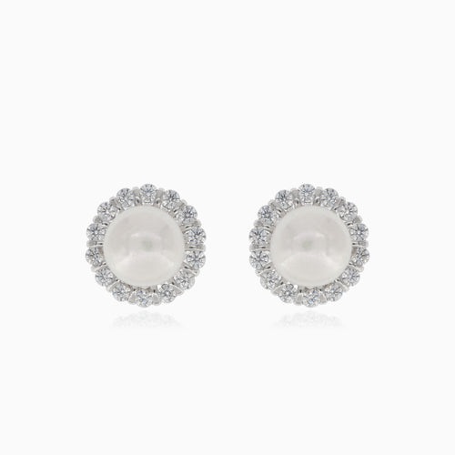 Silver earrings with pearl and cubic zirconia