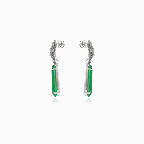 Earrings with synthetic emerald and cubic zirconia flower