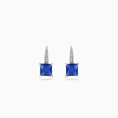 Sterling silver drop earrings with synthetic sapphire