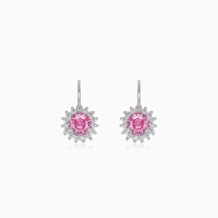 Halo sterling silver drop earrings with rose quartz
