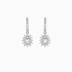 Halo silver dangling earrings with cubic zirconia