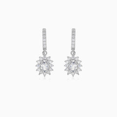 Halo silver dangling earrings with cubic zirconia