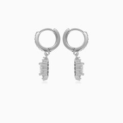 Halo silver dangling earrings with cubic zirconia