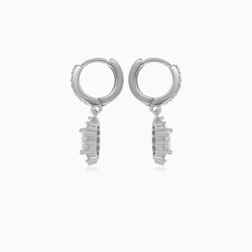 Halo silver dangling earrings with cubic zirconia