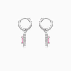 Halo silver dangling earrings with rose quartz