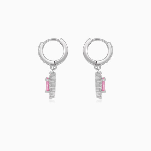 Halo silver dangling earrings with rose quartz