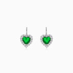 Silver earrings with synthetic emerald heart