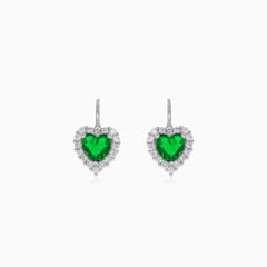 Silver earrings with synthetic emerald heart