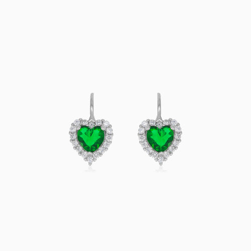 Silver earrings with synthetic emerald heart