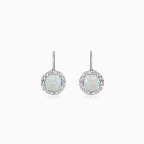 Sterling silver halo white opal earrings