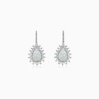 Sterling silver halo white pear opal earrings