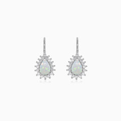 Sterling silver halo white pear opal earrings