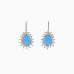 Sterling silver halo blue pear opal earrings