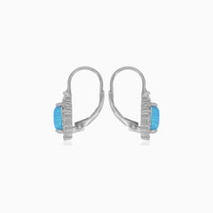 Sterling silver halo blue pear opal earrings