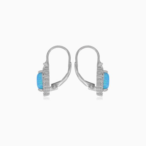 Sterling silver halo blue pear opal earrings