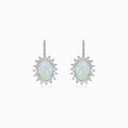 Sterling silver halo white oval opal earrings