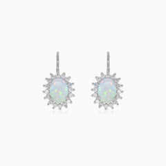 Sterling silver halo white oval opal earrings